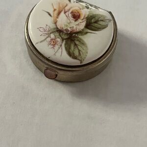Floral Enamel Compact with Gold Trim
